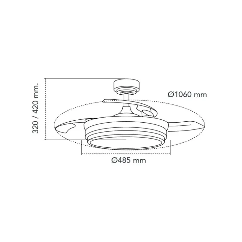 Ventilador de techo Lander negro LED 72w 3CCT acabado acero negro estilo moderno aspas plegables motor DC 106cm Ø
