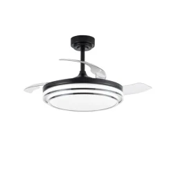 Ventilador de techo Lander negro LED 72w 3CCT acabado acero negro estilo moderno aspas plegables motor DC 106cm Ø