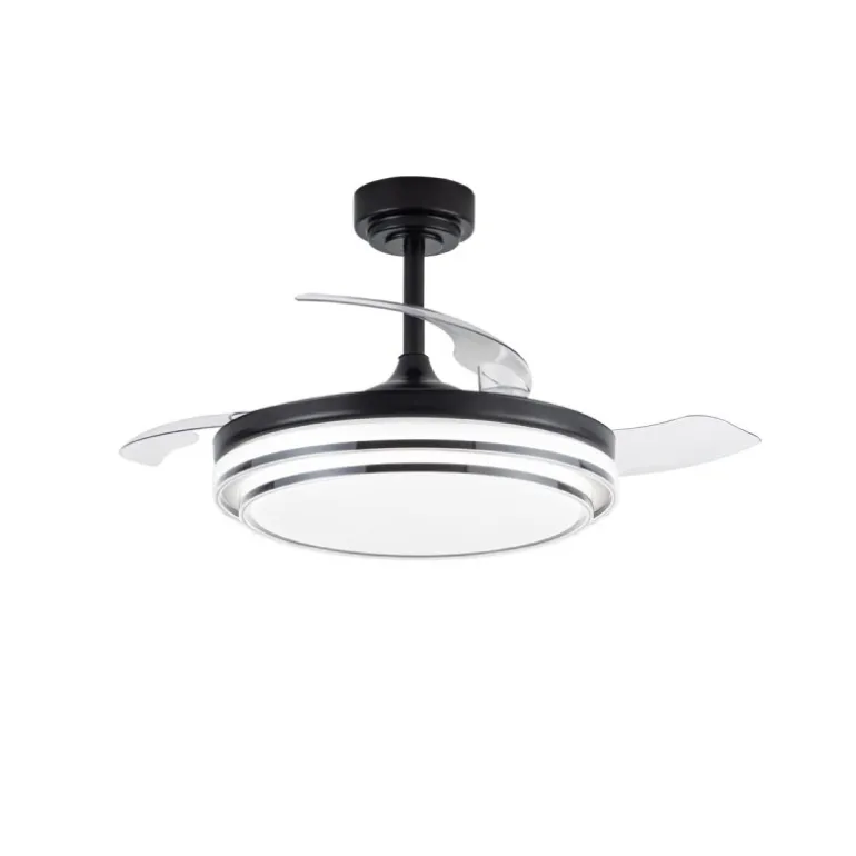 Ventilador de techo Lander negro LED 72w 3CCT acabado acero negro estilo moderno aspas plegables motor DC 106cm Ø
