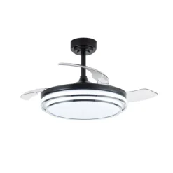 Ventilador de techo Lander negro LED 72w 3CCT acabado acero negro estilo moderno aspas plegables motor DC 106cm Ø