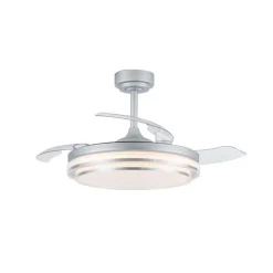 Ventilador de techo Lander plata LED 72w 3CCT acabado acero plata estilo moderno aspas plegables motor DC 106cm Ø