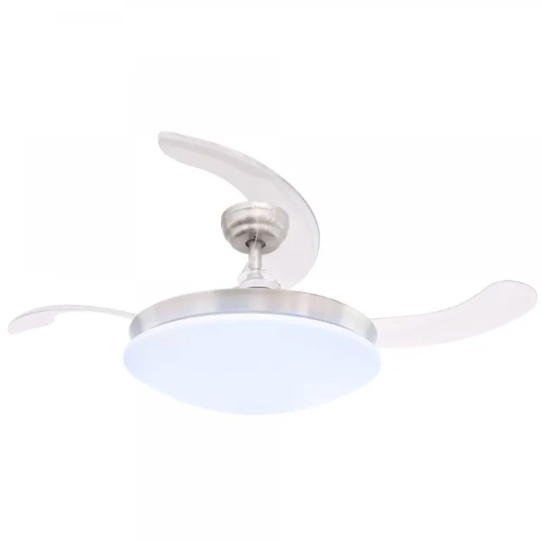 Ventilador de techo María LED 36w 3CCT acabado plata estilo moderno Altavoz + Bluetooth aspas plegables motor DC 107cm Ø