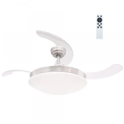 Ventilador de techo María LED 36w 3CCT acabado plata estilo moderno Altavoz + Bluetooth aspas plegables motor DC 107cm Ø