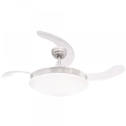 Ventilador de techo María LED 36w 3CCT acabado plata estilo moderno Altavoz + Bluetooth aspas plegables motor DC 107cm Ø