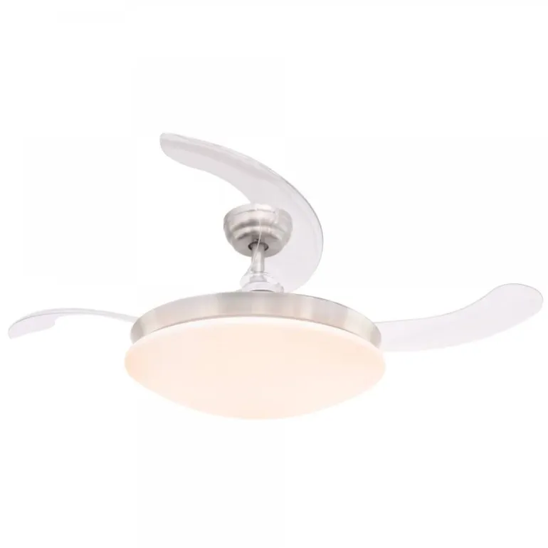 Ventilador de techo María LED 36w 3CCT acabado plata estilo moderno Altavoz + Bluetooth aspas plegables motor DC 107cm Ø
