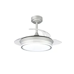 Ventilador de techo Martina plata LED integrado 46w 3CCT acabado plata estilo moderno aspas plegables motor DC 92cm Ø