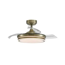 Ventilador de techo Martín cuero LED 72w 3CCT acabado oro envejecido estilo moderno aspas plegables motor DC 106cm Ø