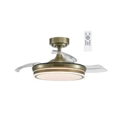 Ventilador de techo Martín cuero LED 72w 3CCT acabado oro envejecido estilo moderno aspas plegables motor DC 106cm Ø