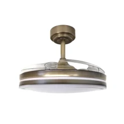 Ventilador de techo Martín cuero LED 72w 3CCT acabado oro envejecido estilo moderno aspas plegables motor DC 106cm Ø