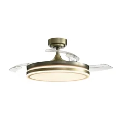 Ventilador de techo Martín cuero LED 72w 3CCT acabado oro envejecido estilo moderno aspas plegables motor DC 106cm Ø