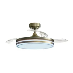 Ventilador de techo Martín cuero LED 72w 3CCT acabado oro envejecido estilo moderno aspas plegables motor DC 106cm Ø