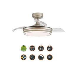 Ventilador de techo Martín níquel 72w LED integrado 3CCT acabado níquel estilo moderno aspas plegables motor DC 106cm Ø