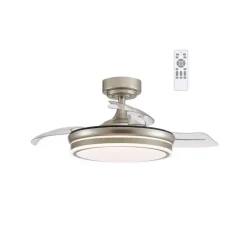 Ventilador de techo Martín níquel 72w LED integrado 3CCT acabado níquel estilo moderno aspas plegables motor DC 106cm Ø