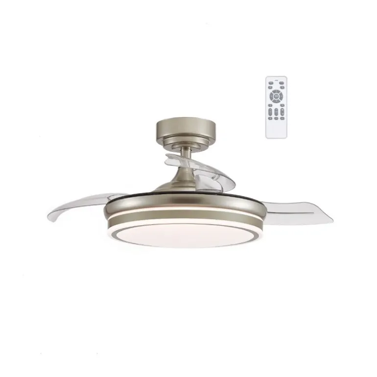 Ventilador de techo Martín níquel 72w LED integrado 3CCT acabado níquel estilo moderno aspas plegables motor DC 106cm Ø