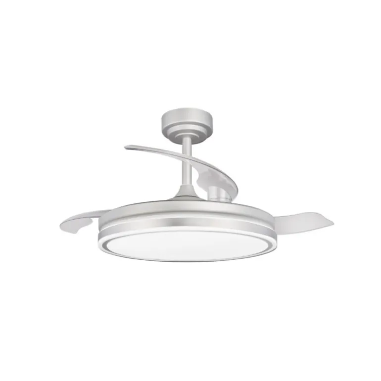 Ventilador de techo Martín plata 72w LED integrado 3CCT acabado plata estilo moderno aspas plegables motor DC 106cm Ø