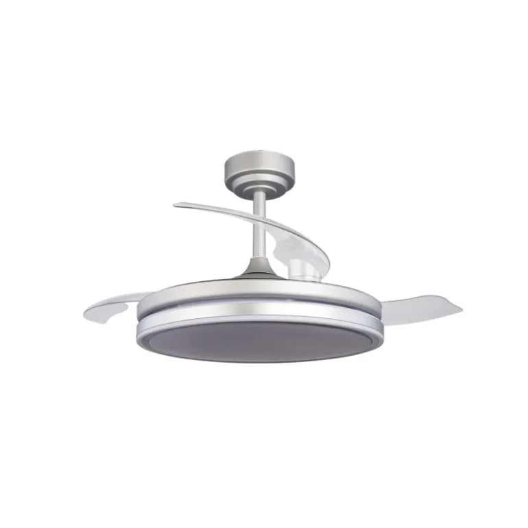 Ventilador de techo Martín plata 72w LED integrado 3CCT acabado plata estilo moderno aspas plegables motor DC 106cm Ø