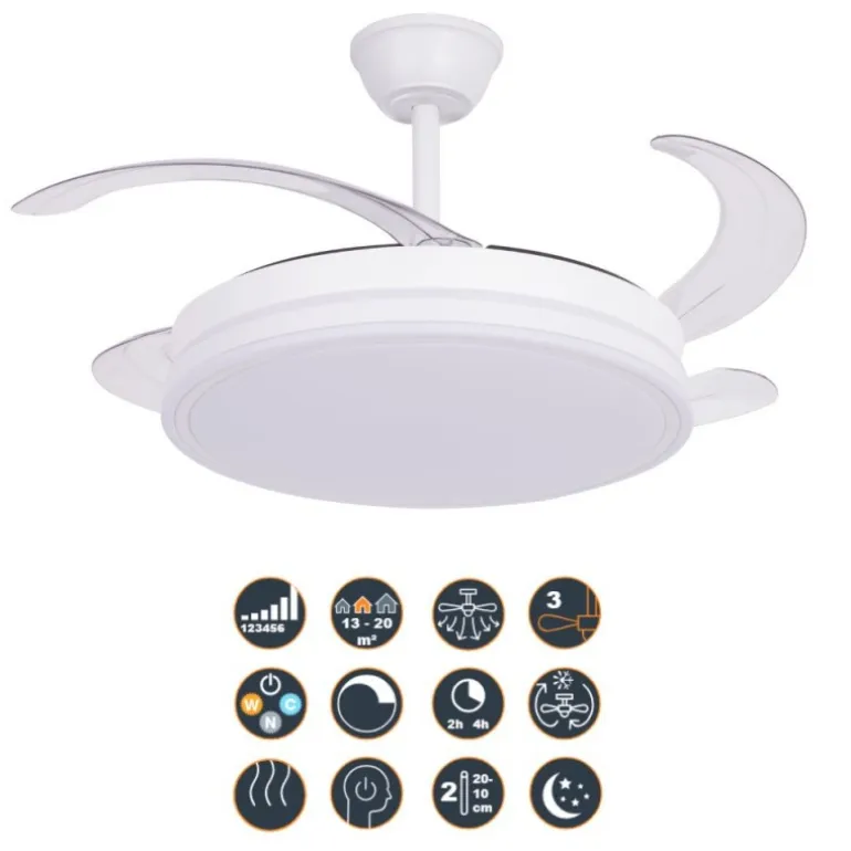 Ventilador de techo Marty blanco LED integrado 72w 3CCT acabado blanco estilo moderno motor DC aspas plegables 106cm Ø