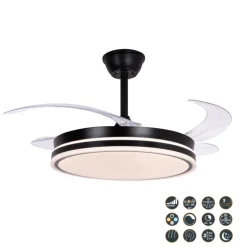 Ventilador de techo Marty negro LED integrado 72w 3CCT acabado negro estilo moderno motor DC aspas plegables 106cm Ø