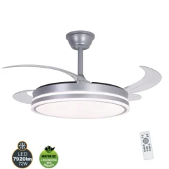 Ventilador de techo Marty plata LED integrado 72w 3CCT acabado plata estilo moderno motor DC aspas plegables 106cm Ø