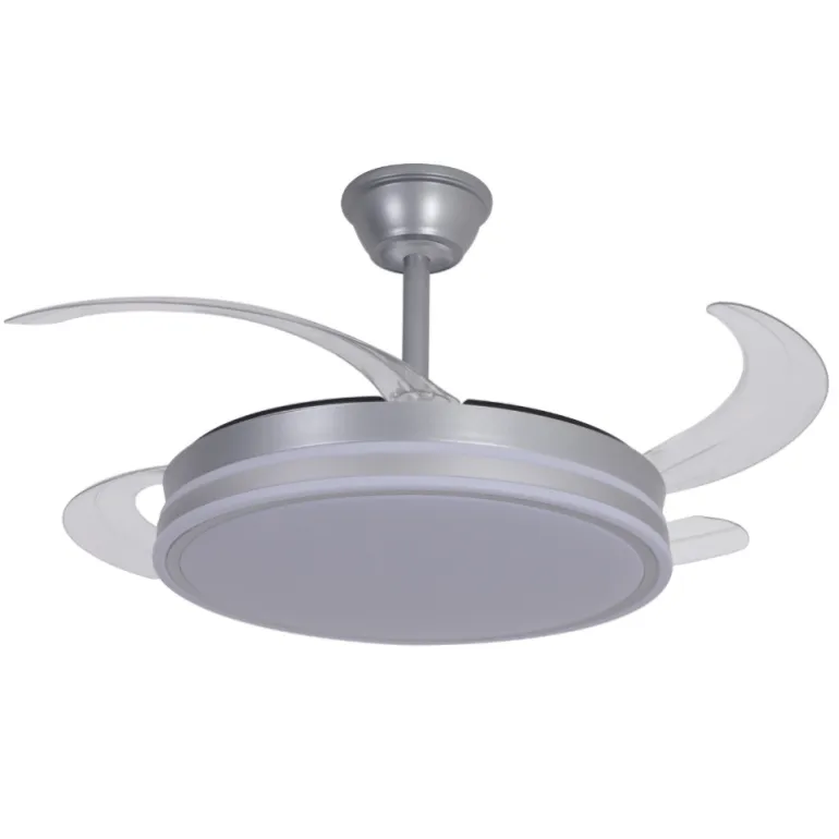 Ventilador de techo Marty plata LED integrado 72w 3CCT acabado plata estilo moderno motor DC aspas plegables 106cm Ø