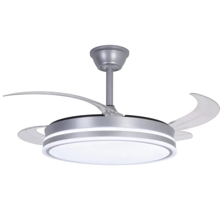 Ventilador de techo Marty plata LED integrado 72w 3CCT acabado plata estilo moderno motor DC aspas plegables 106cm Ø