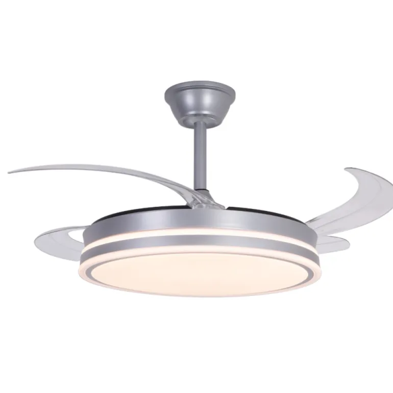 Ventilador de techo Marty plata LED integrado 72w 3CCT acabado plata estilo moderno motor DC aspas plegables 106cm Ø