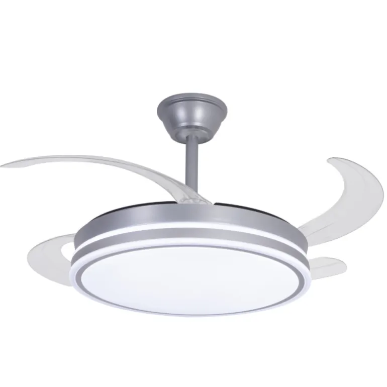 Ventilador de techo Marty plata LED integrado 72w 3CCT acabado plata estilo moderno motor DC aspas plegables 106cm Ø