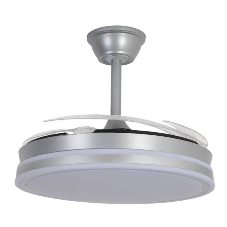 Ventilador de techo Marty plata LED integrado 72w 3CCT acabado plata estilo moderno motor DC aspas plegables 106cm Ø
