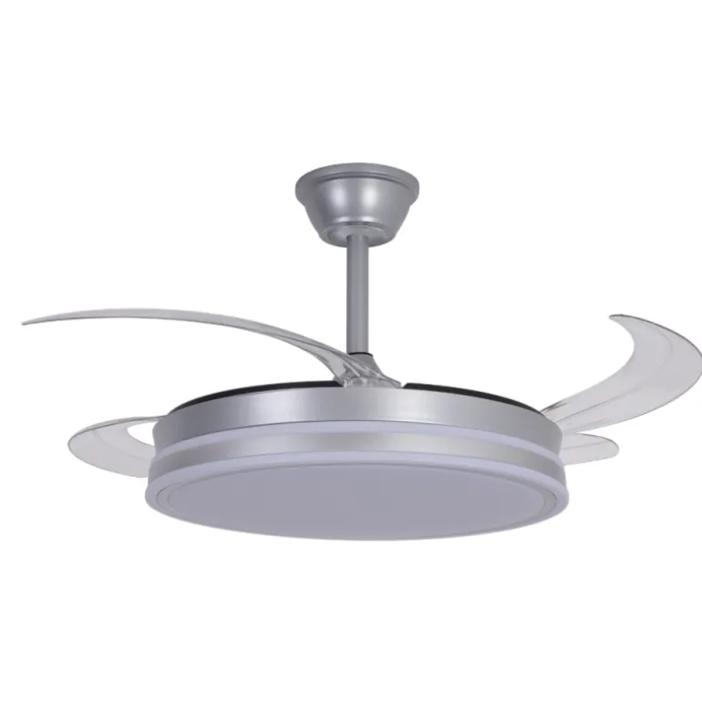 Ventilador de techo Marty plata LED integrado 72w 3CCT acabado plata estilo moderno motor DC aspas plegables 106cm Ø