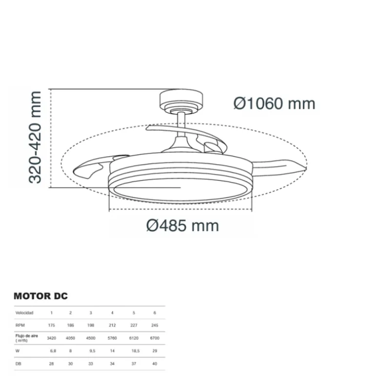 Ventilador de techo Marty plata LED integrado 72w 3CCT acabado plata estilo moderno motor DC aspas plegables 106cm Ø