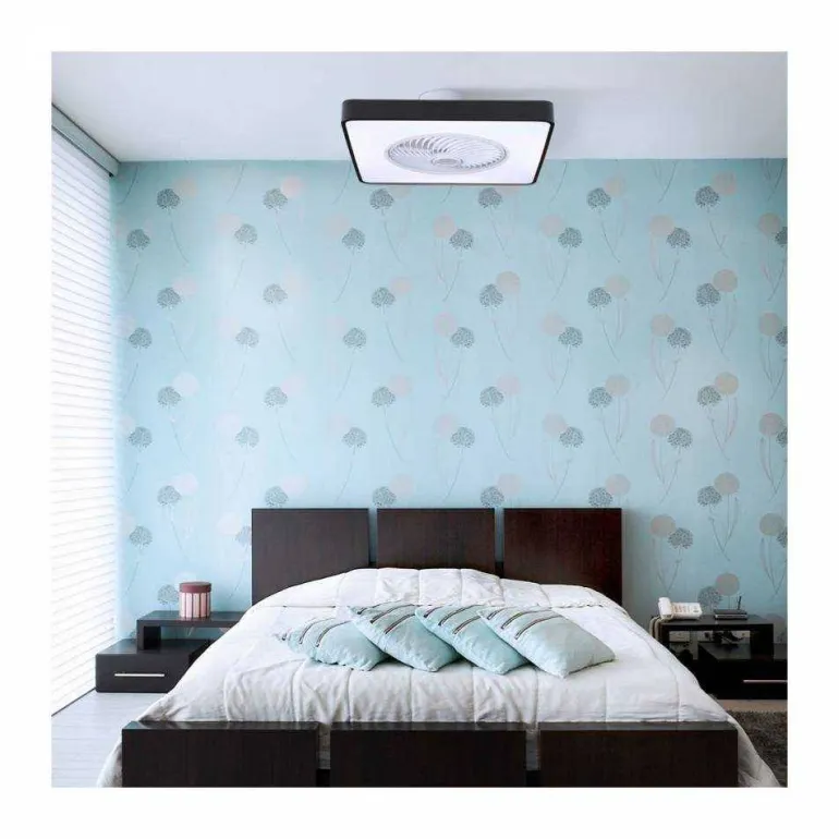 Ventilador de techo Monic LED 40w 3CCT acabado negro estilo moderno plafón con ventilador motor DC 49X49cm