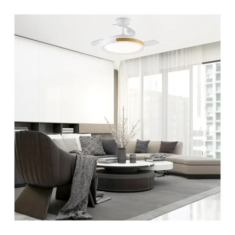 Ventilador de techo Movic blanco/madera LED 72w 3CCT acabado blanco estilo moderno aspas plegables motor DC 106cm Ø
