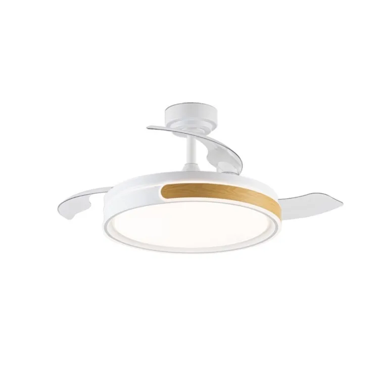 Ventilador de techo Movic blanco/madera LED 72w 3CCT acabado blanco estilo moderno aspas plegables motor DC 106cm Ø
