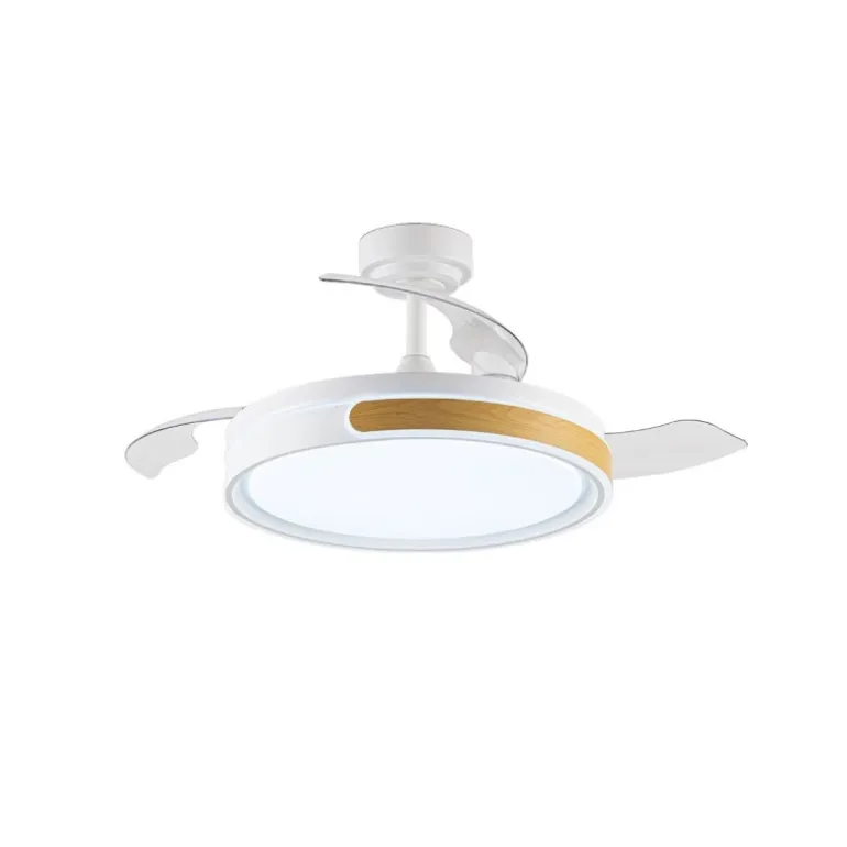 Ventilador de techo Movic blanco/madera LED 72w 3CCT acabado blanco estilo moderno aspas plegables motor DC 106cm Ø