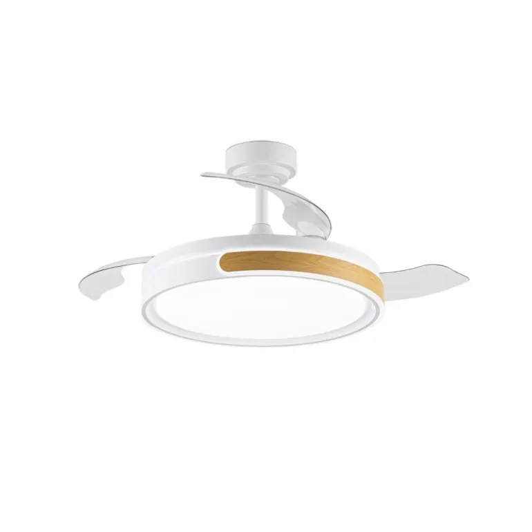 Ventilador de techo Movic blanco/madera LED 72w 3CCT acabado blanco estilo moderno aspas plegables motor DC 106cm Ø