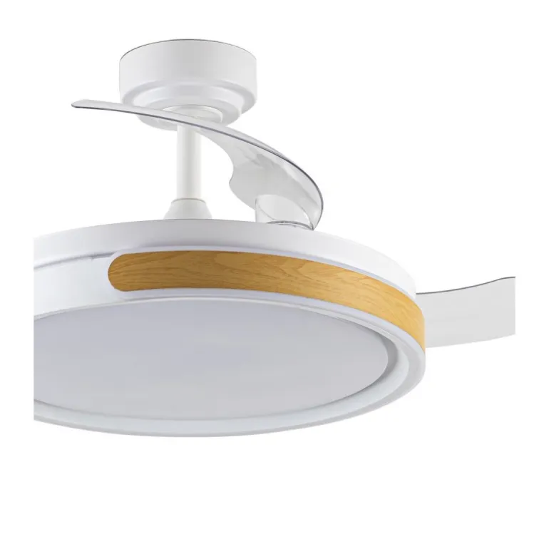 Ventilador de techo Movic blanco/madera LED 72w 3CCT acabado blanco estilo moderno aspas plegables motor DC 106cm Ø