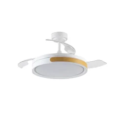 Ventilador de techo Movic blanco/madera LED 72w 3CCT acabado blanco estilo moderno aspas plegables motor DC 106cm Ø