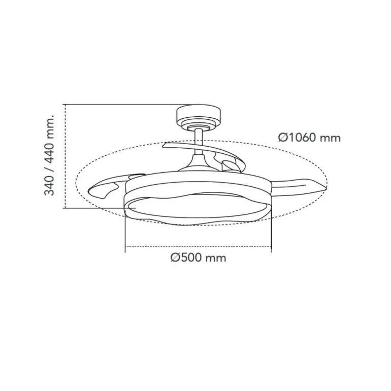 Ventilador de techo Neptuno negro LED integrado 72w 3CCT acabado negro estilo moderno aspas plegables motor DC 106cm Ø