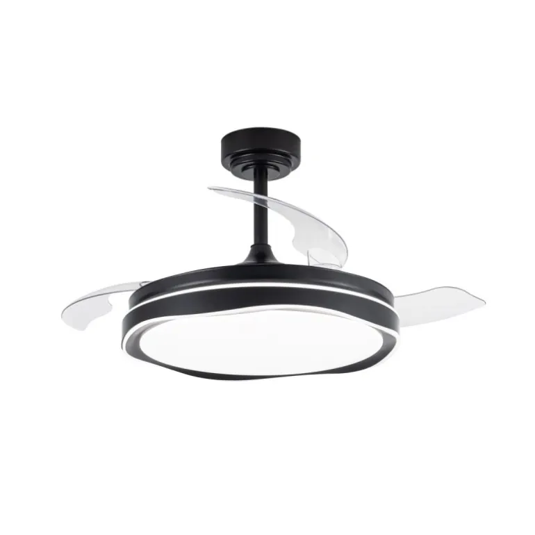 Ventilador de techo Neptuno negro LED integrado 72w 3CCT acabado negro estilo moderno aspas plegables motor DC 106cm Ø