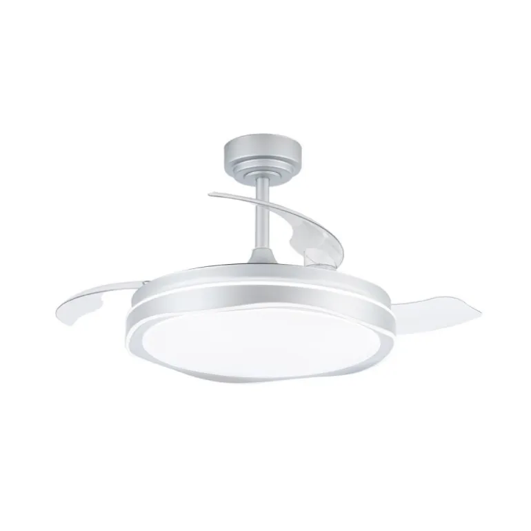 Ventilador de techo Neptuno plata LED integrado 72w 3CCT acabado plata estilo moderno aspas plegables motor DC 106cm Ø