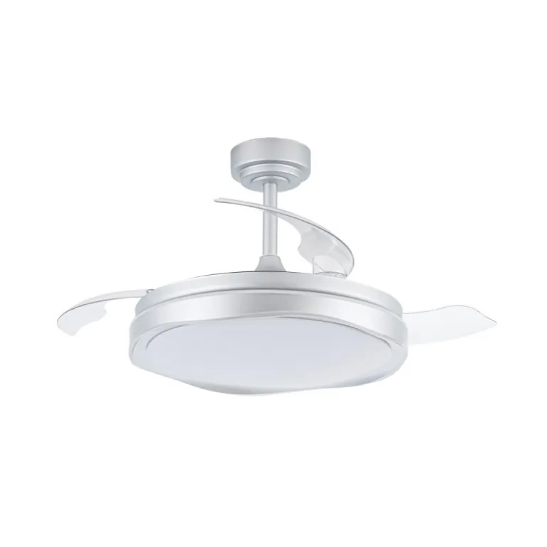Ventilador de techo Neptuno plata LED integrado 72w 3CCT acabado plata estilo moderno aspas plegables motor DC 106cm Ø