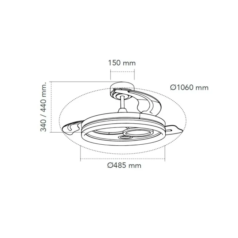 Ventilador de techo Niara negro LED 55w 3CCT acabado negro estilo moderno aspas plegables motor DC 106cm Ø