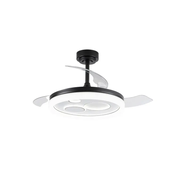 Ventilador de techo Niara negro LED 55w 3CCT acabado negro estilo moderno aspas plegables motor DC 106cm Ø