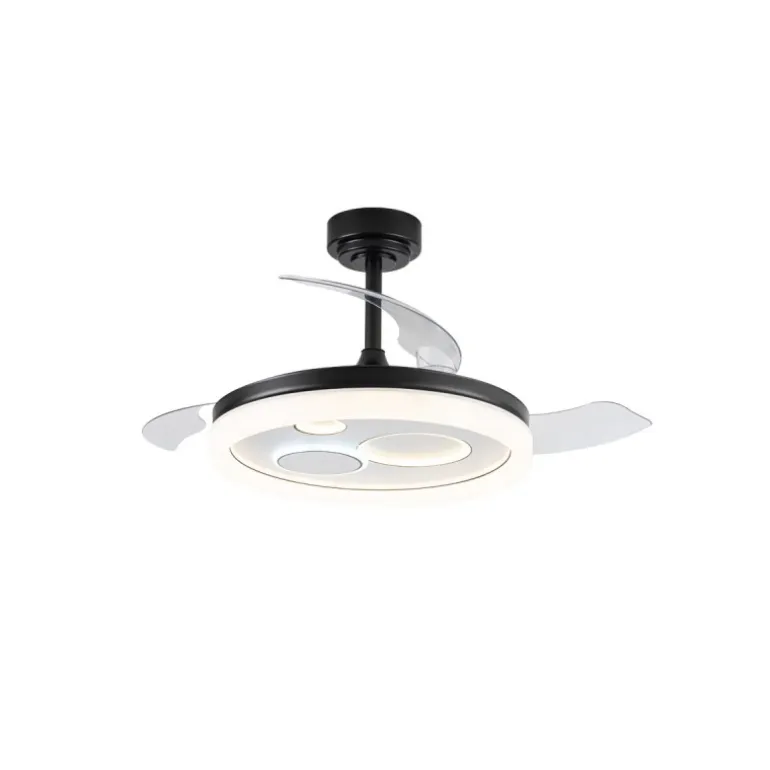 Ventilador de techo Niara negro LED 55w 3CCT acabado negro estilo moderno aspas plegables motor DC 106cm Ø