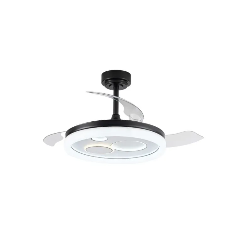 Ventilador de techo Niara negro LED 55w 3CCT acabado negro estilo moderno aspas plegables motor DC 106cm Ø