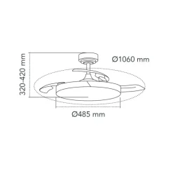 Ventilador de techo Nordic blanco LED integrado 45w 3CCT acabado blanco/madera estilo moderno aspas plegables motor DC 106cm Ø