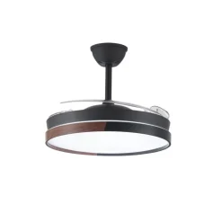 Ventilador de techo Nordic negro LED integrado 45w 3CCT acabado negro/madera estilo moderno aspas plegables motor DC 106cm Ø