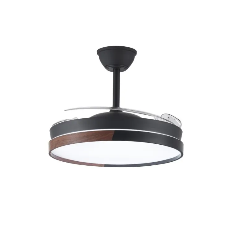 Ventilador de techo Nordic negro LED integrado 45w 3CCT acabado negro/madera estilo moderno aspas plegables motor DC 106cm Ø