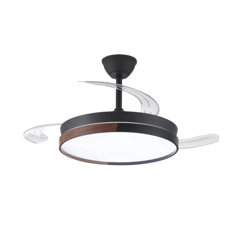 Ventilador de techo Nordic negro LED integrado 45w 3CCT acabado negro/madera estilo moderno aspas plegables motor DC 106cm Ø