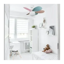 Ventilador de techo Orión 1xE27 acabado blanco aspas reversibles multicolor estilo infantil motor AC 76cm Ø